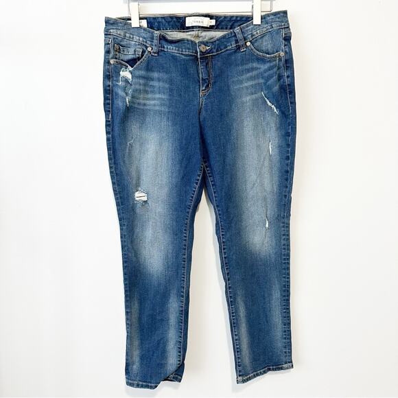 Torrid Boyfriend jeans blue distressed denim size 18 stretch plus - Picture 1 of 8